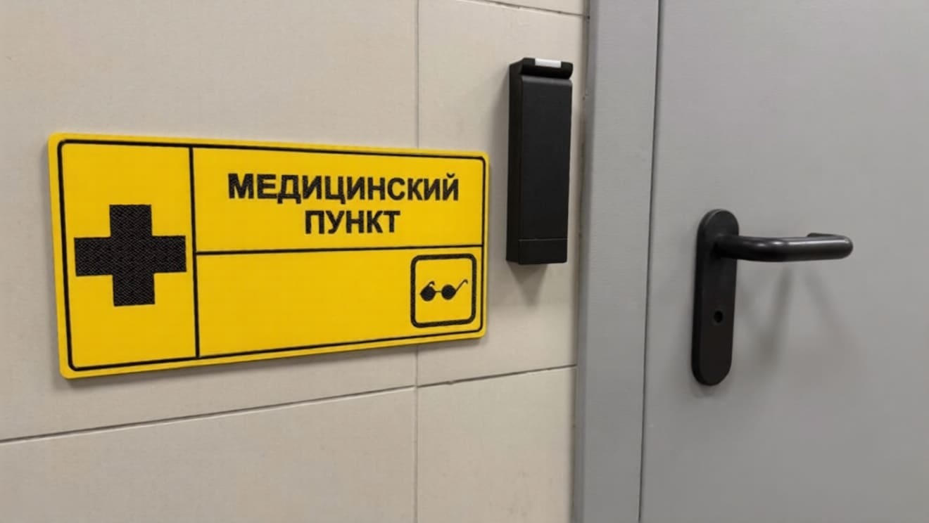 Тактильная табличка возле кабинета мед помощи